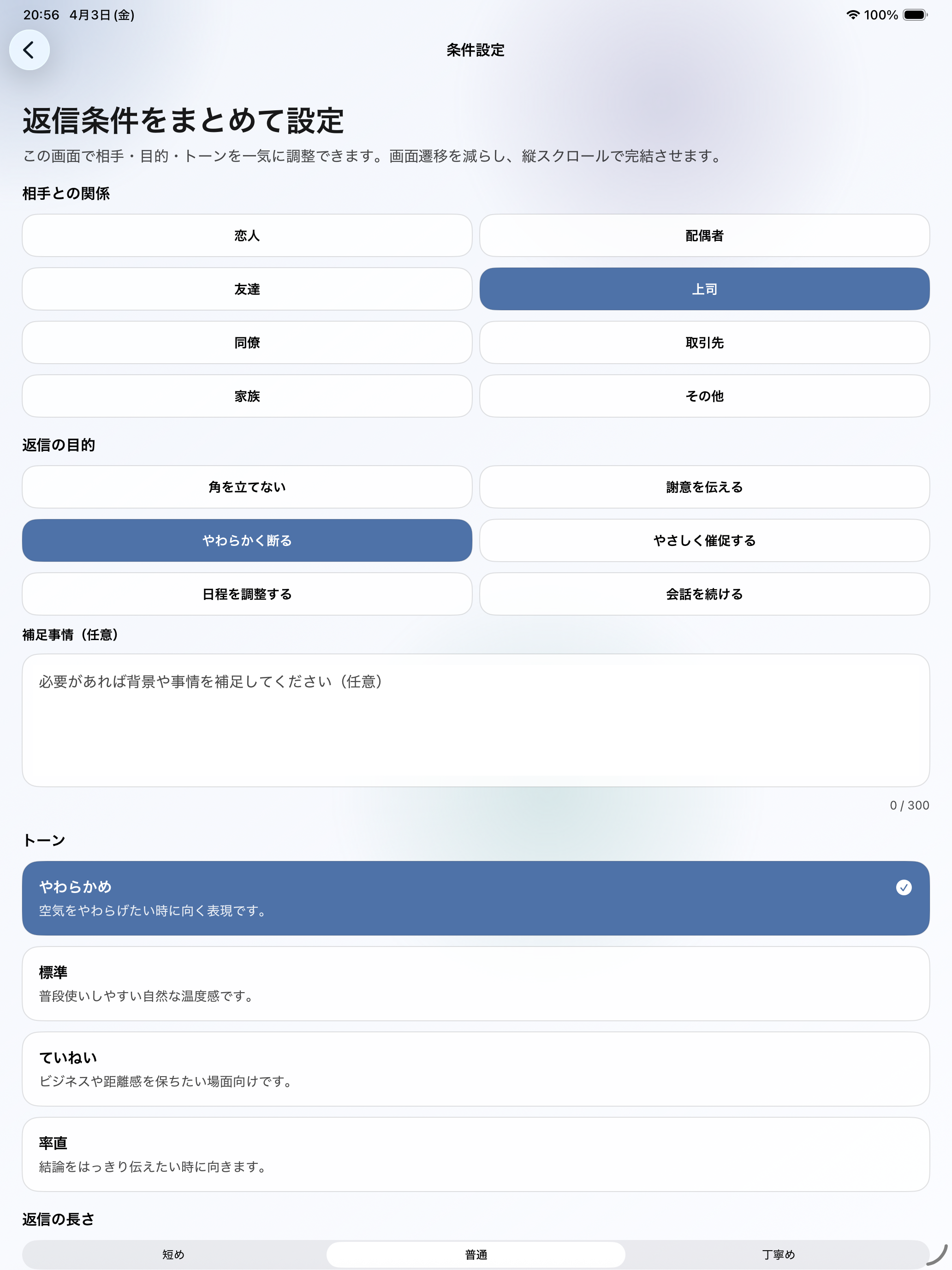 iPad 条件の調整